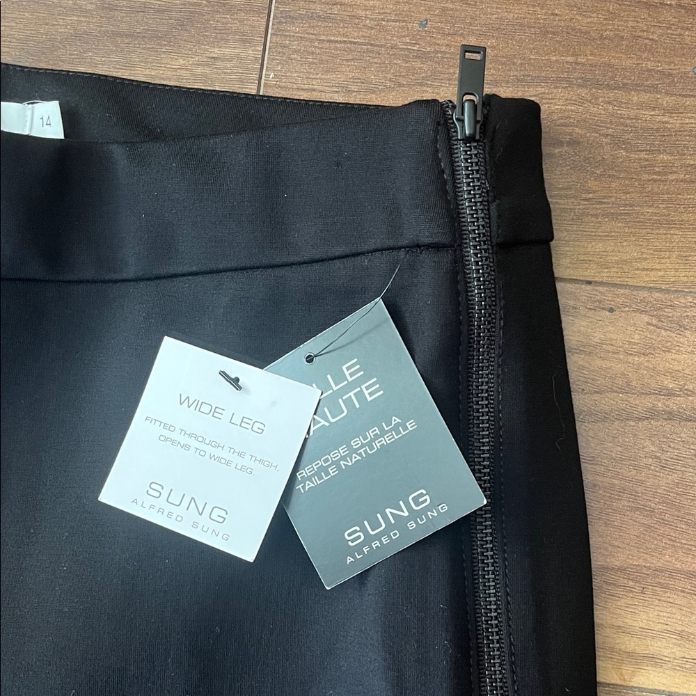 NEW ALFRED SUNG Elegant Black Trousers Wide Leg - Picture 4 of 8